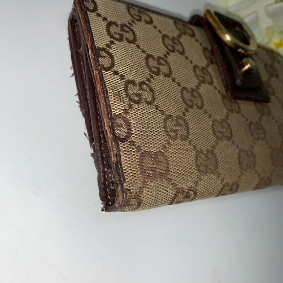Authentic GUCCI GG Logo Leather Trim Long Wallet - Picture 5 of 10